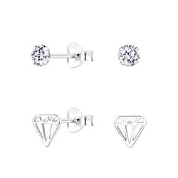 Silver Sparkling Stud Earrings Set - 10039