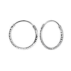 16mm Silver Diamond Cut Hoop Earrings - 9988