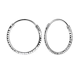18mm Silver Diamond Cut Hoop Earrings - 9477