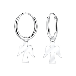 Silver Angel Charm Hoop Earrings - 9685 Silver Angel Charm Hoop Earrings - 9685