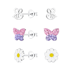 Silver Nature Stud Earrings Set - 10025