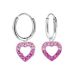 Silver Heart Crystal Charm Hoop Earrings - 18517 Silver Heart Crystal Charm Hoop Earrings - 18517