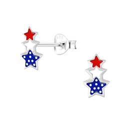 Silver USA Star Stud Earrings - 10215