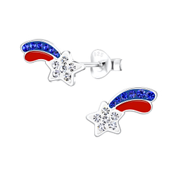 Silver USA Shooting Star Stud Earrings - 10214