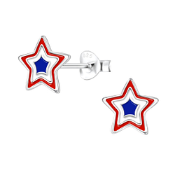 Silver USA Star Stud Earrings - 10200