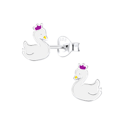 Silver Swan Stud Earrings - 9889