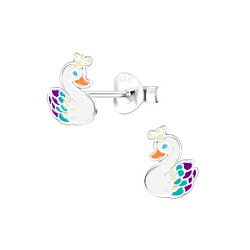 Silver Swan Stud Earrings - 9740