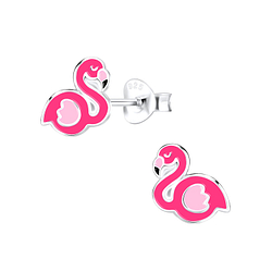 Silver Flamingo Stud Earrings - 9743