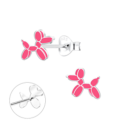 Silver Balloon Dog Stud Earrings - 10154