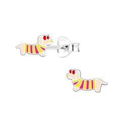 Silver Dachshund Dog Stud Earrings - 10568