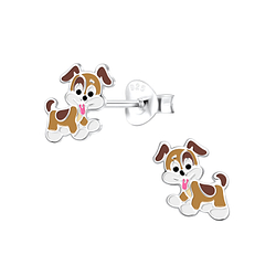 Silver Dog Stud Earrings - 10579