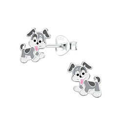 Silver Dog Stud Earrings - 10578