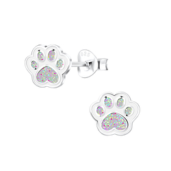 Silver Paw Print Stud Earrings - 10523