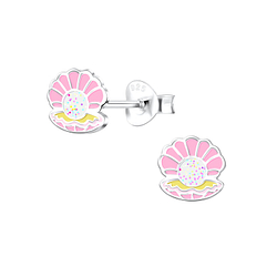 Silver Shell Stud Earrings - 10536