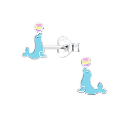 Silver Seal Stud Earrings - 10539