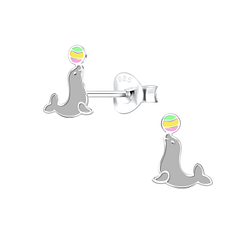 Silver Seal Stud Earrings - 10538