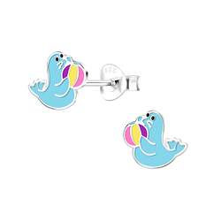 Silver Seal Stud Earrings - 10542