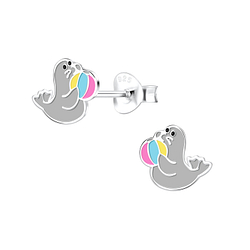 Silver Seal Stud Earrings - 10541