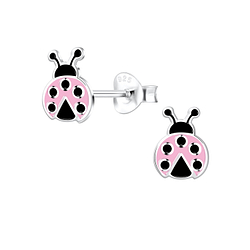 Silver Ladybug Stud Earrings - 11291