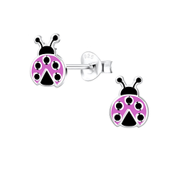 Silver Ladybug Stud Earrings - 11290