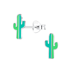 Silver Cactus Stud Earrings - 10363