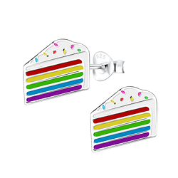 Silver Cake Stud Earrings - 10387