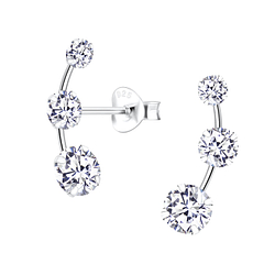 Cubic Zirconia Line Silver Stud Earrings - 10487