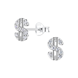 Silver Dollar Sign Stud Earrings - 10140