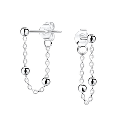 Silver Satellite Chain Stud Earrings - 10291
