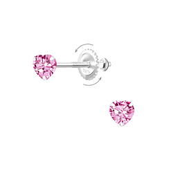 4mm Heart Cubic Zirconia Silver Screw Back Earrings - 6239