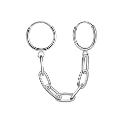 Silver Hoop Earrings with Chain - 11192