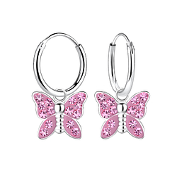 Silver Butterfly Crystal Charm Hoop Earrings - 10220 Silver Butterfly Crystal Charm Hoop Earrings - 10220