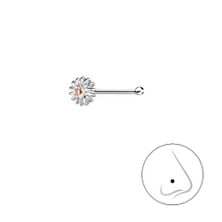 Silver Flower Crystal Nose Stud With Ball - 3267