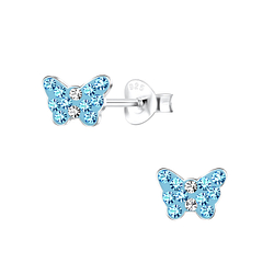 Silver Butterfly Crystal Stud Earrings - 10586