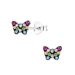 Silver Butterfly Crystal Stud Earrings - 10056
