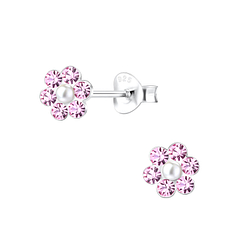 Silver Flower Stud Earrings - 10595