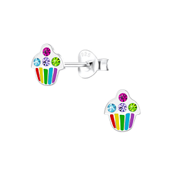 Silver Cupcake Stud Earrings - 9763