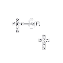 Silver Cross Stud Earrings - 10583