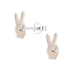 Silver Peace Sign Stud Earrings - 10707