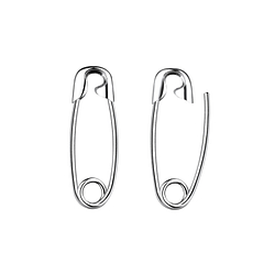 Silver Safety Pin Hoop Earrings - 10564