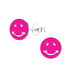 Silver Smiley Face Stud Earrings - 10844