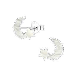 Silver Moon Stud Earrings - 11063