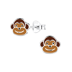 Silver Monkey Stud Earrings - 11286