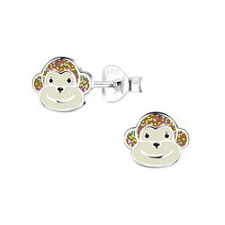 Silver Monkey Stud Earrings - 11287