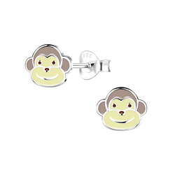 Silver Monkey Stud Earrings - 11655
