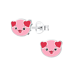 Silver Pig Stud Earrings - 11236