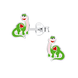 Silver Brachiosaurus Dinosaur Stud Earrings - 11288