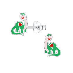 Silver Brachiosaurus Dinosaur Stud Earrings - 10358