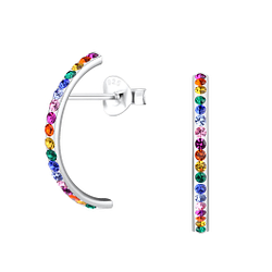 Silver Rainbow Crystal Stud Earrings - 9751