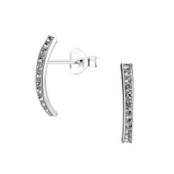 Silver Curved Crystal Stud Earrings - 10225